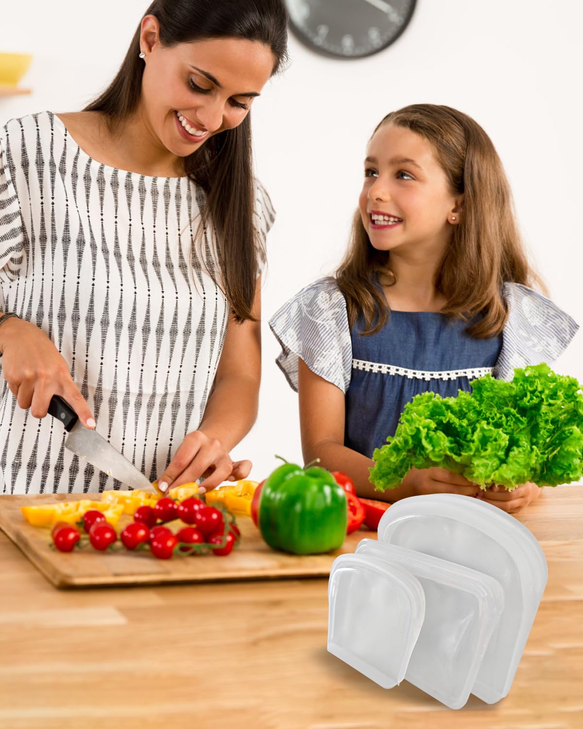 Bolsa de almacenamiento de silicona reutilizable, paquete de 8 bolsillos de silicona, bolsas de aperitivos y sándwich, bolsas de silicona duraderas para almacenamiento de alimentos,