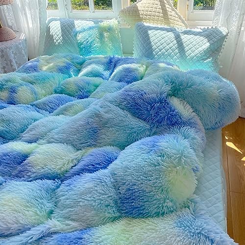 Miniatura 3 de Juego de edredón de piel sintética para niños y niñas, color verde arcoíris, tamaño individualmatrimonial, juego de cama de 3 piezas, cálido,