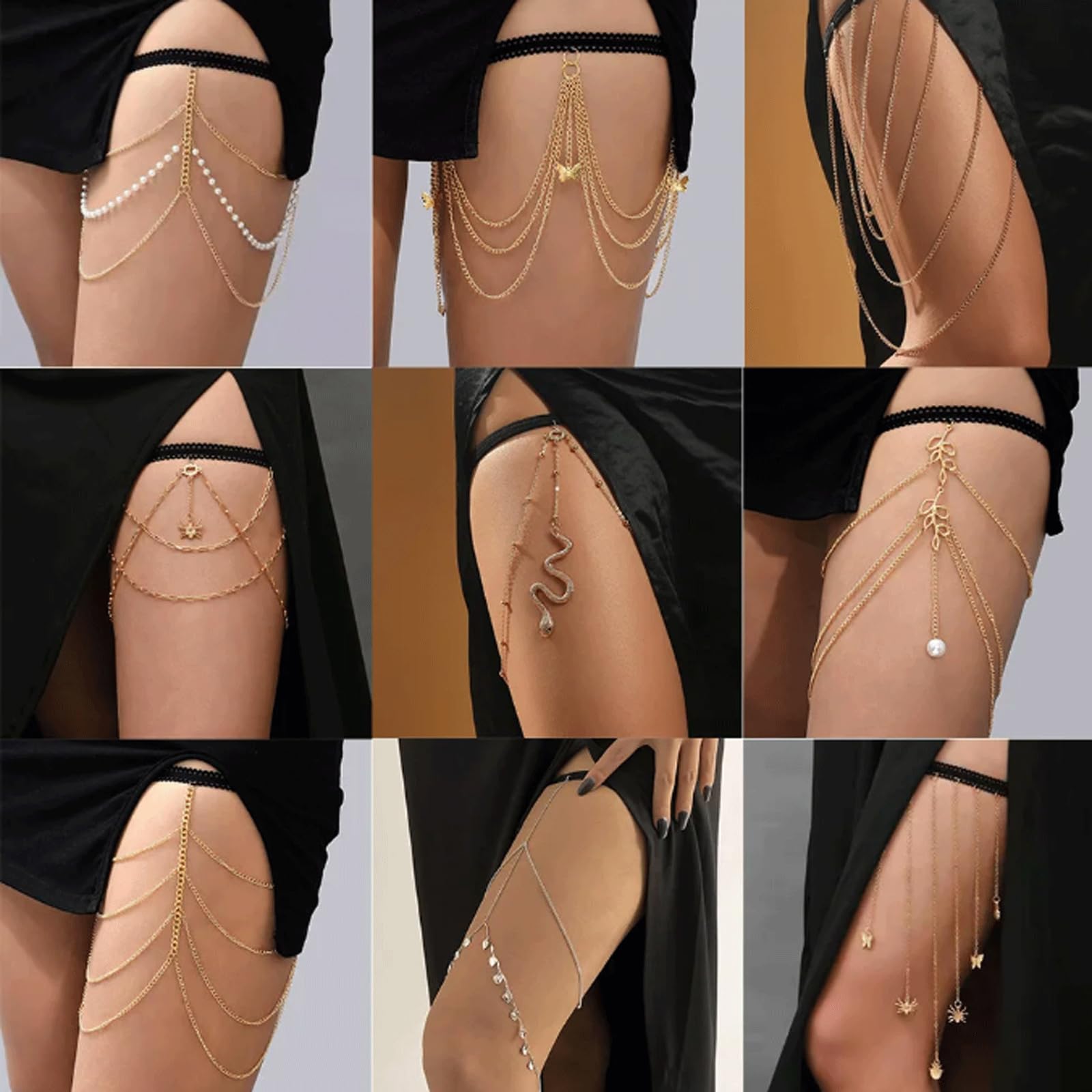Catena con Ciondolo, Strass Lucidi, Catena per Coscia E Gamba, Donna, Catena per Corpo Sexy, Imbracatura per Coscia E Gamba, Gioielli da Spiaggia, Catene per Gambe,A