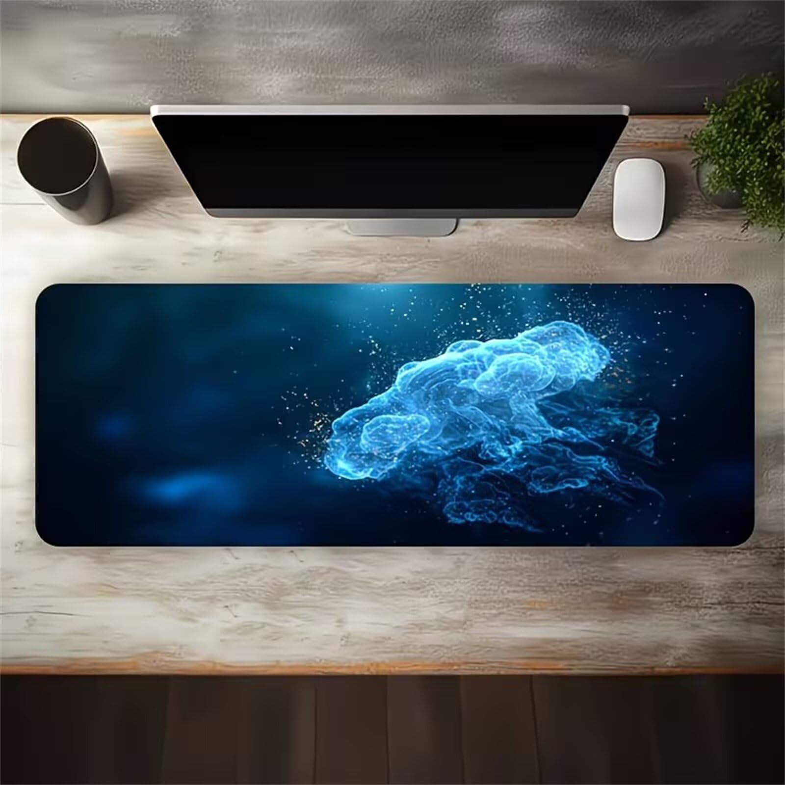 Alfombrilla Ratón XXL Humo Abstracto Azul Grande Gaming Mouse Pad 900x400x3mm,Lavable,con Base de Goma Antideslizante Alfombrilla Escritorio para Oficina,Estudio,Juegos