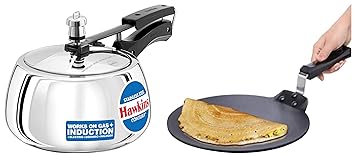 Hawkins Stainless Steel Contura Induction Compatible Inner Lid Pressure Cooker, 1.5 Litre, Silver (SSC15) & Nonstick Dosa Tava, 33 cm, 4.88 mm NDT33