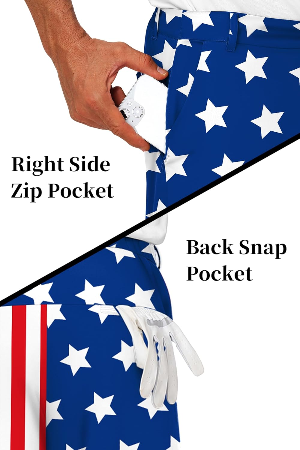 AOBUTE Mens Fourth of July Golf Shorts Patriotic Quick Dry Cargo Hiking Shorts S-2XL