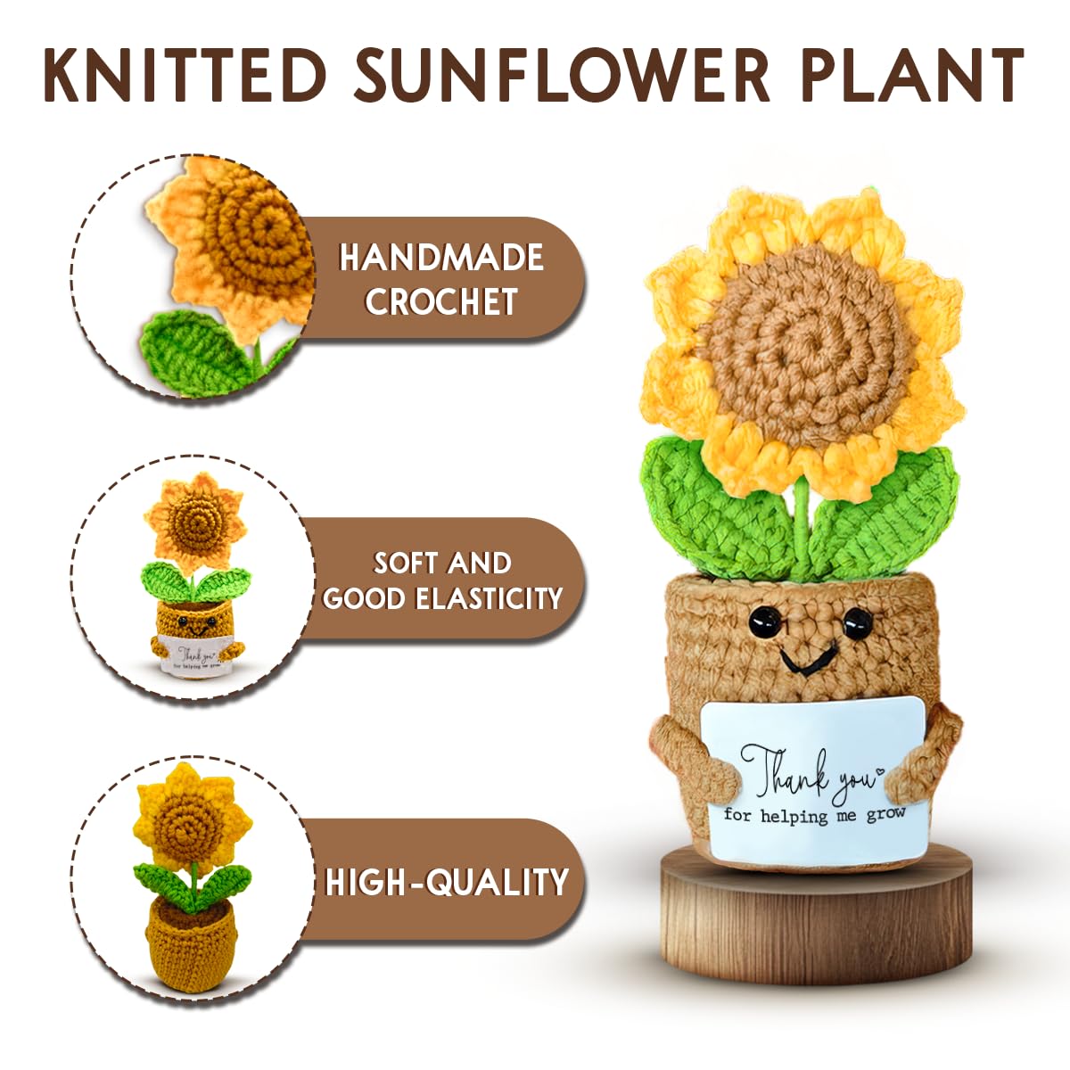 Mini Sunflower Teacher Appreciation Gifts, Thank You Gift for Teacher Boss Manager, Handmade Crochet Positive Plant with Card, Cute Small Desk Decor, End of School Year Christmas Graduation Present