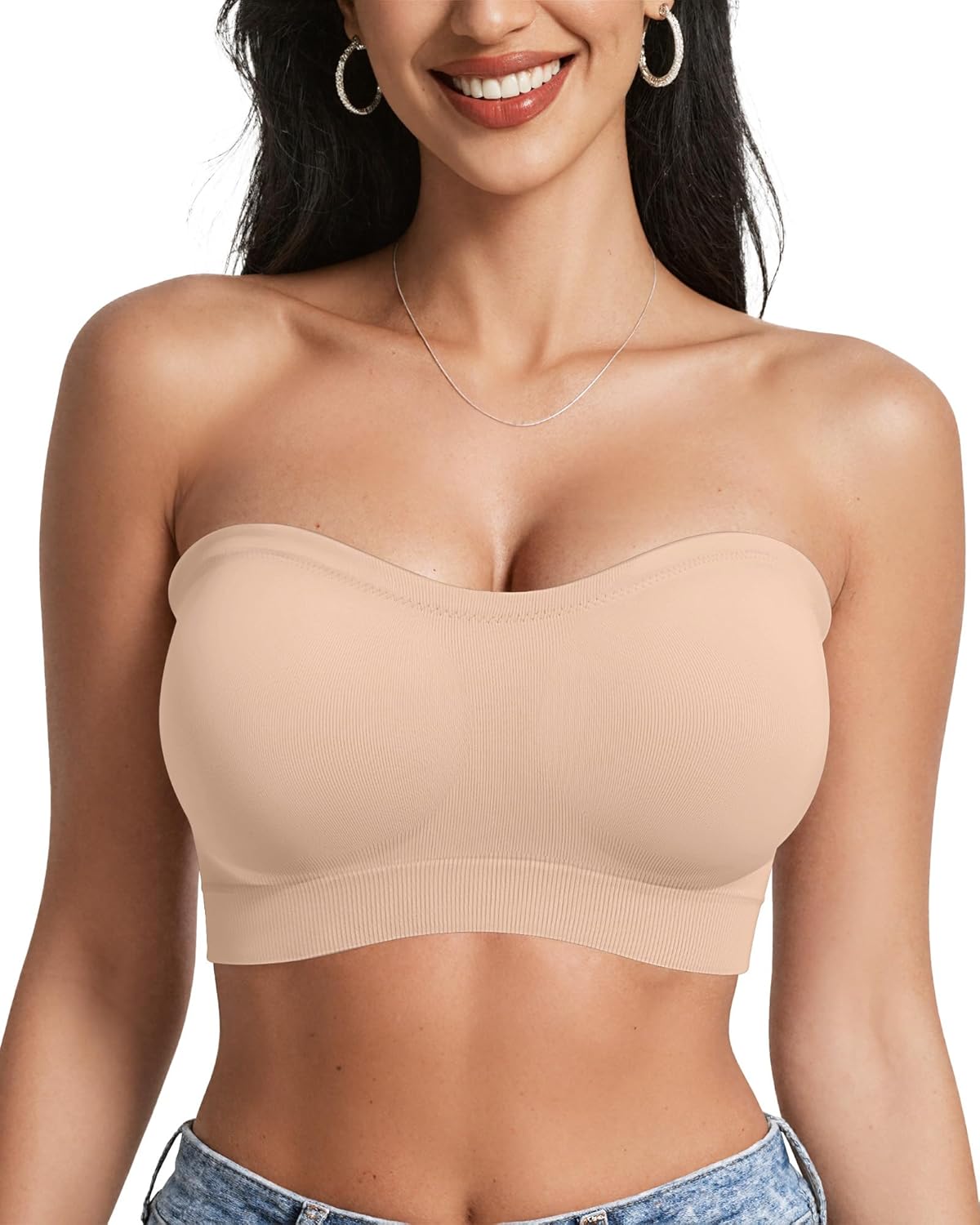OEAK Strapless Bras for Women Wireless Bandeau Bra Non Slip Push Up Tube Top Seamless Bras Comfortable Padded Bralette