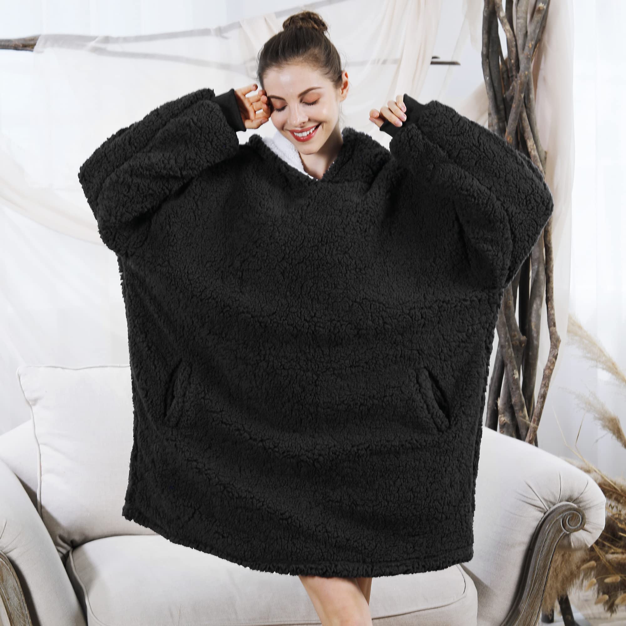 Blanket Sweatshirt,Oversized Sherpa Hooded Blanket