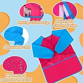 Zkptops Kid Art Smocks Waterproof Kids Painting Aprons Toddler Art Smock Kids Paint Smock with Long Sleeve 3 Roomy Pockets for Age 3-7 Years(Pink)