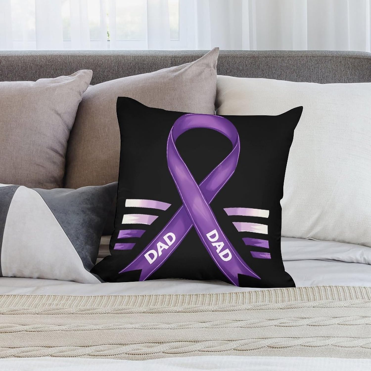 I Wear Purple for My Dad Printed Throw Pillow Case 4 Pcs Soft Pillowcases Pillows Covers Sofa Bed Decor 12/14/16/17/18/20/22/24/32 Inches