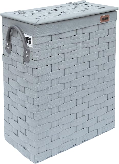 EHC Slimline Laundry Linen Basket Bin Bathroom Storage Hamper Basket With Lid - Grey