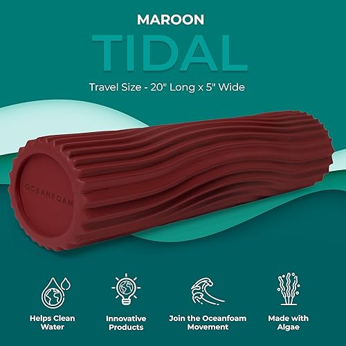 Miniatura 101 de Oceanfoam Tidal Roller - Rojo, Azul Marino Oscuro y Natural Marmóreo - Rodillo de espuma para masaje muscular para dolor de espalda y estiramiento -
