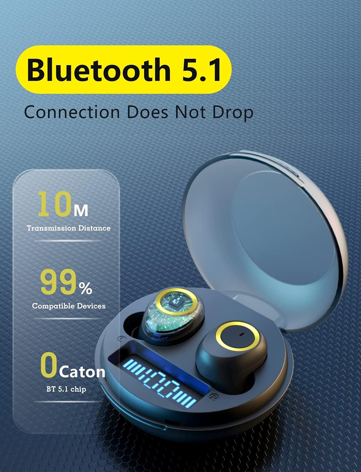 Bluedio D3 Wireless Earbuds, in-Ear Earphones with Charging Case, Car Headset Built-in Mic Support Wireless Charging for Cell Phone, Sport, Black