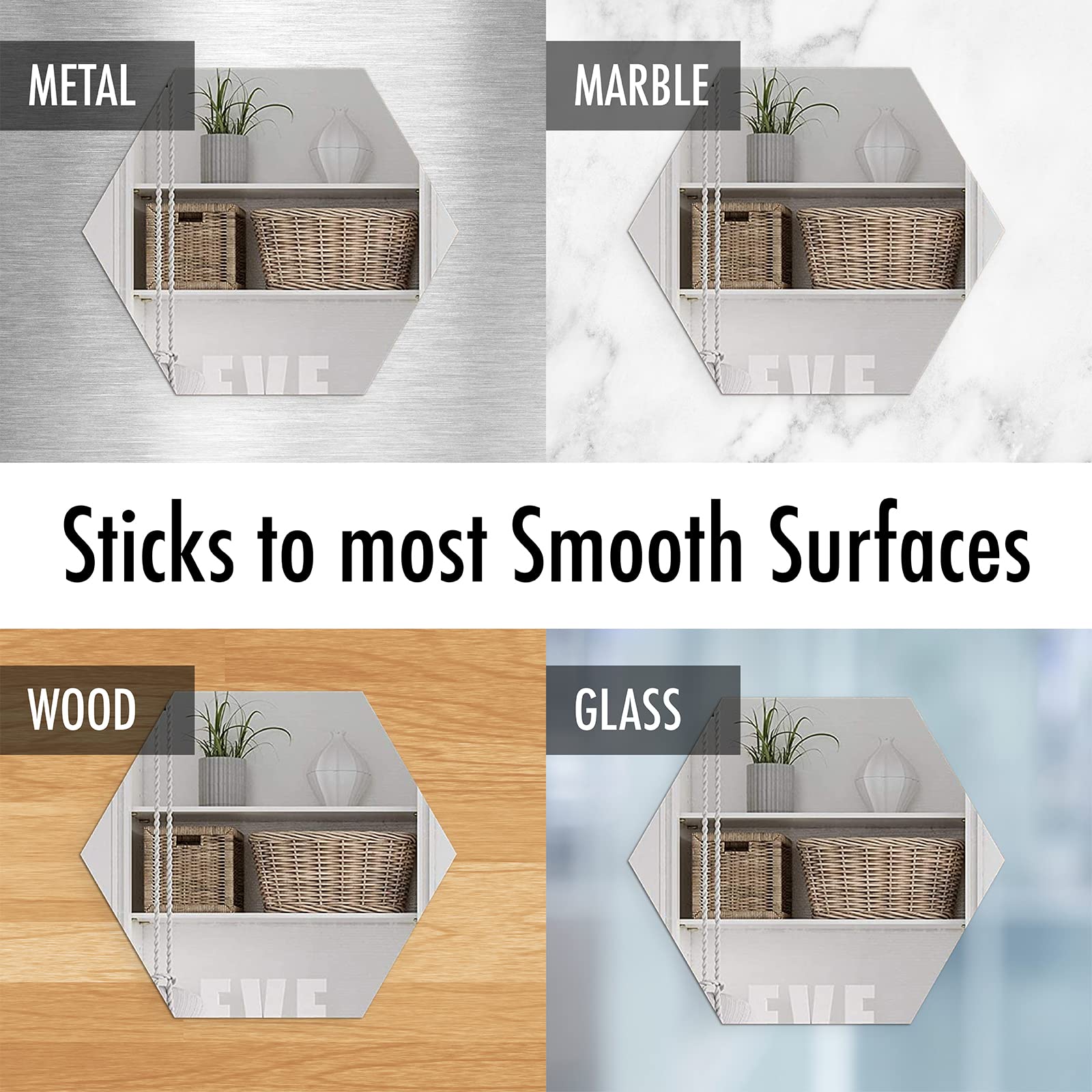 Hexagon Mirror Wall Stickers [24 pack] Removable Hexagon Mirror Tiles