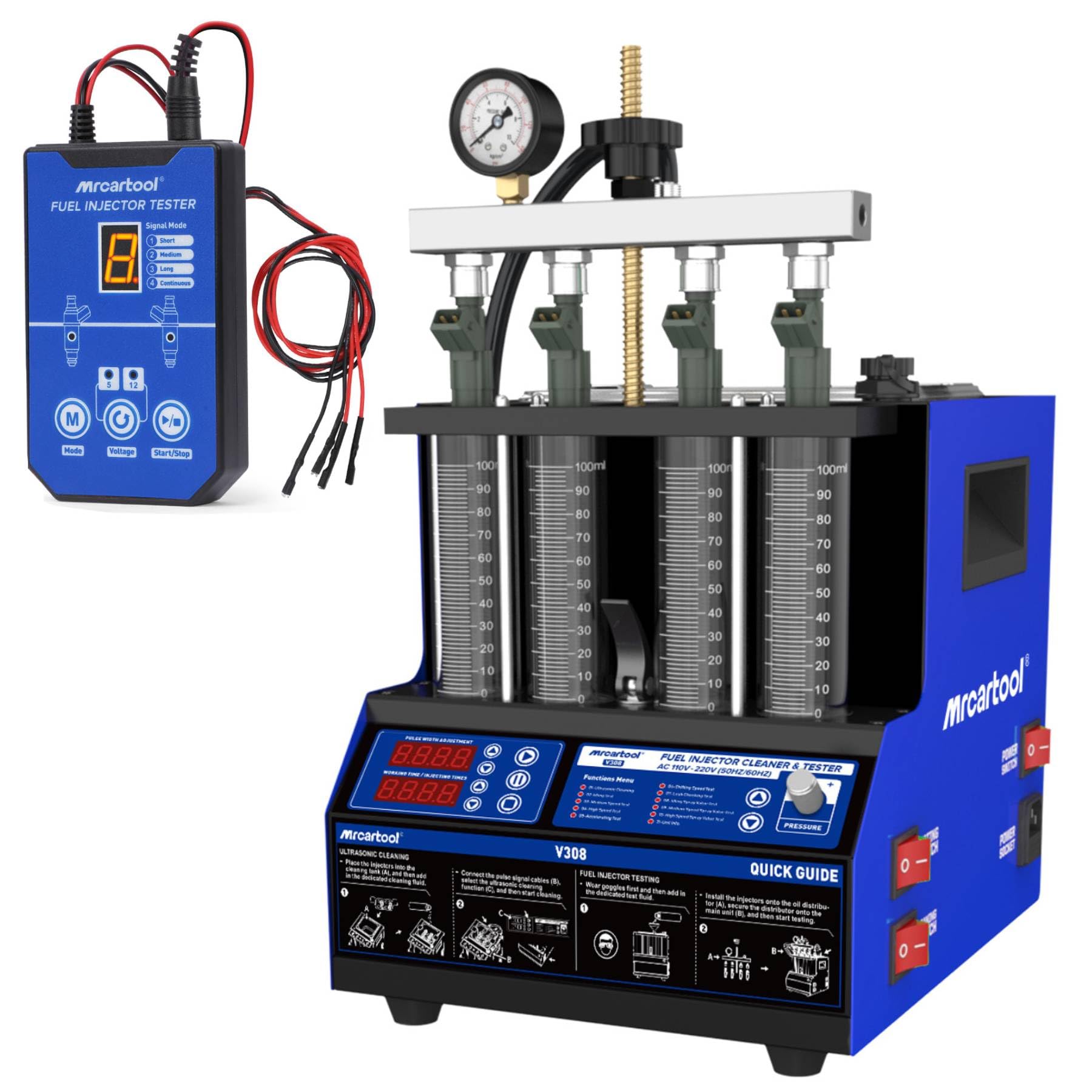 MR CARTOOL V308 Mini Injector Cleaner Tester Machine with 8 Pulse Modes Injector Tester Cleaning Tools
