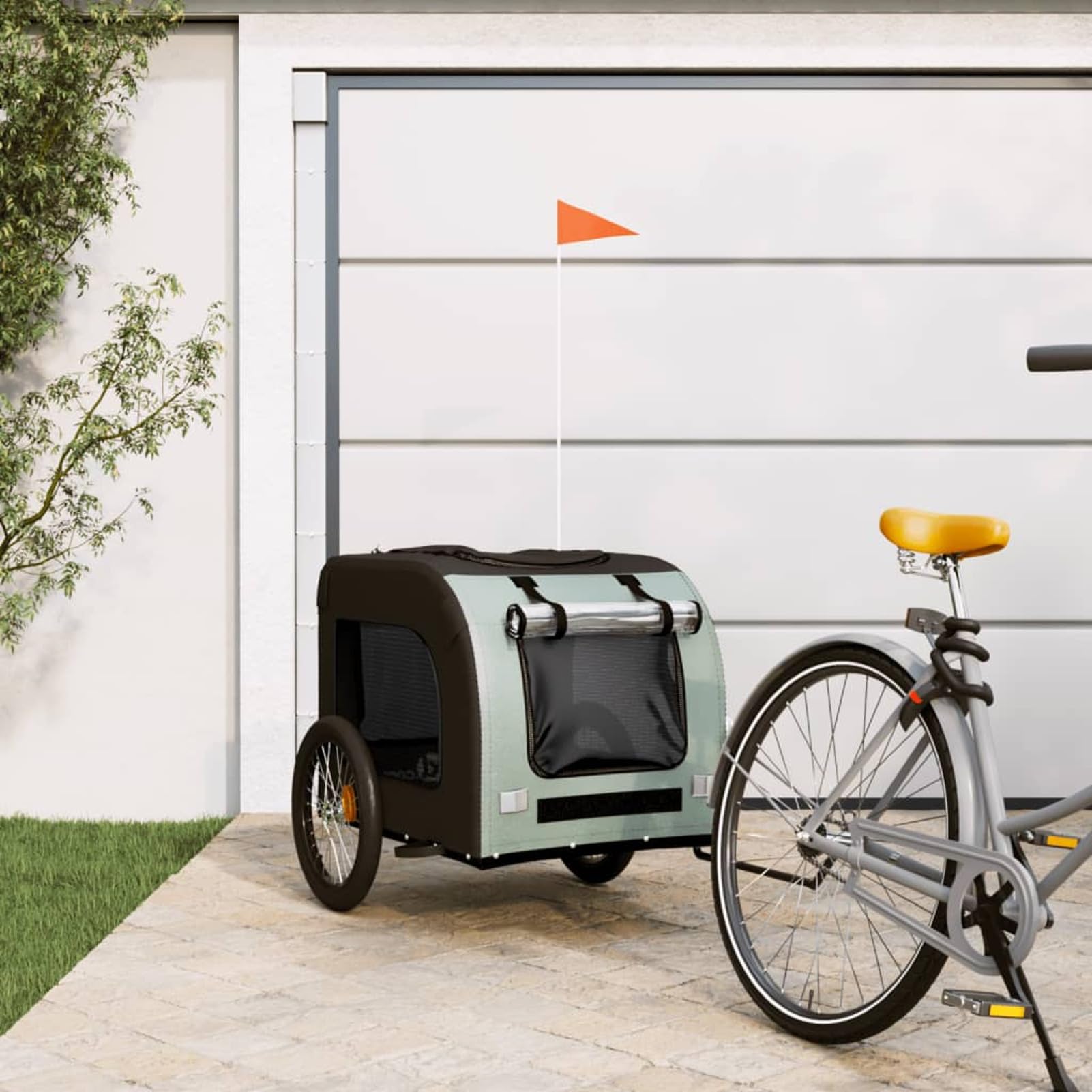 Homgoday Remolque de bicicleta para animales gris y negro Oxford y hierro, mueble carro para perro, carro para bicicleta, carro para perros, transportín perro bicicleta modelo 93839
