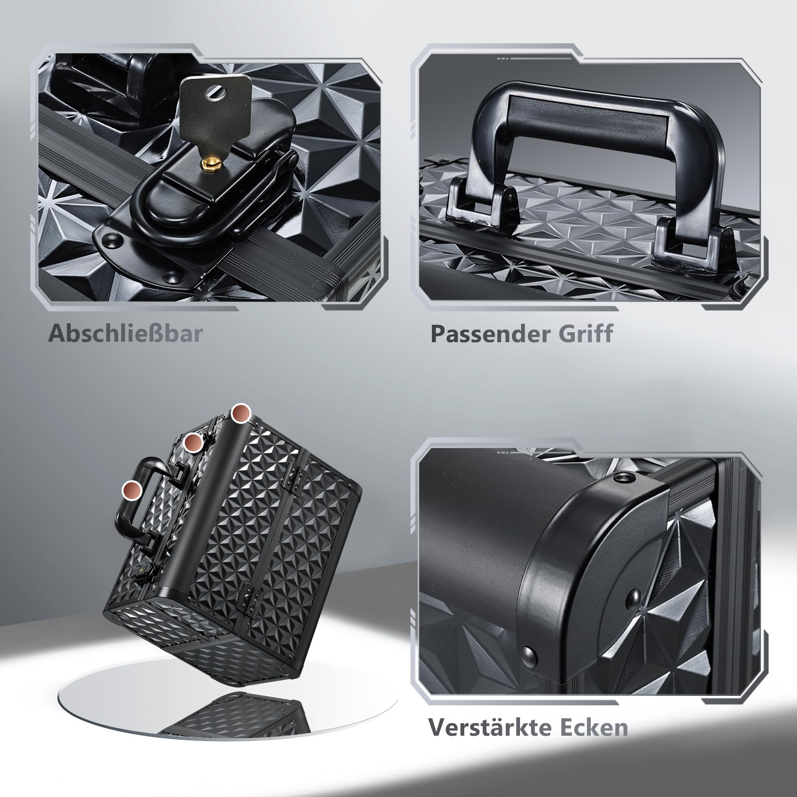 Joligrace Valigetta Trucchi Professionale Beauty Case Valigia Porta Trucchi Valigetta per Cosmetici Cofanetto da Viaggio Porta Trucchi, 4 Vassoi, Bloccabile