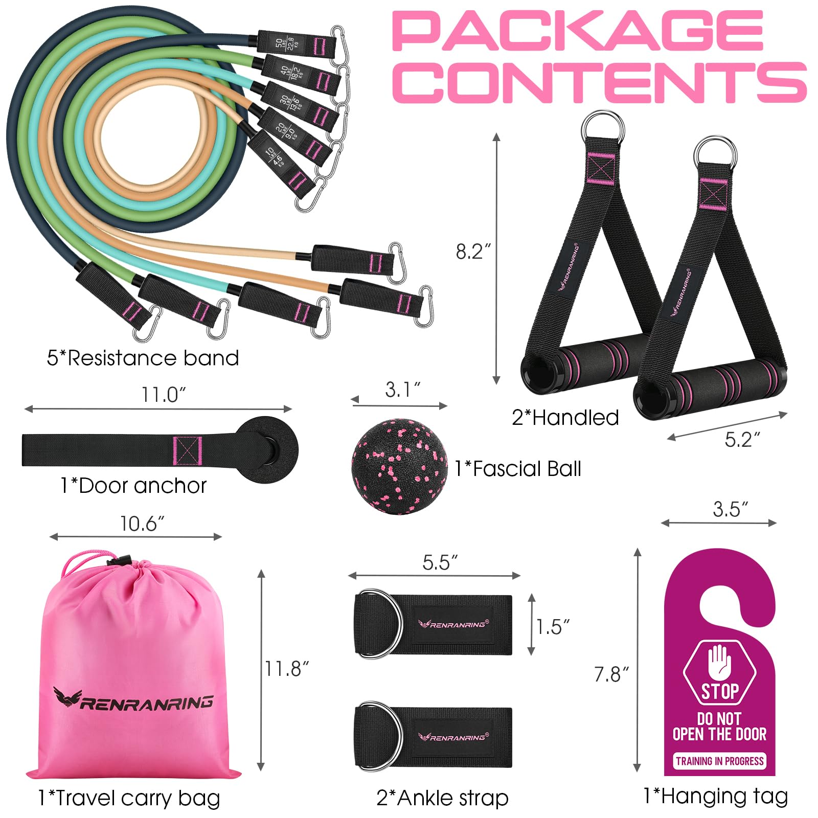 RENRANRING Resistance Bands for Working Out, 150LBS Exercise Bands, Workout Bands, Resistance Bands Set with Handles for Men Women, Legs Ankle Straps for Muscle Training, Shape Body, Physical Therapy