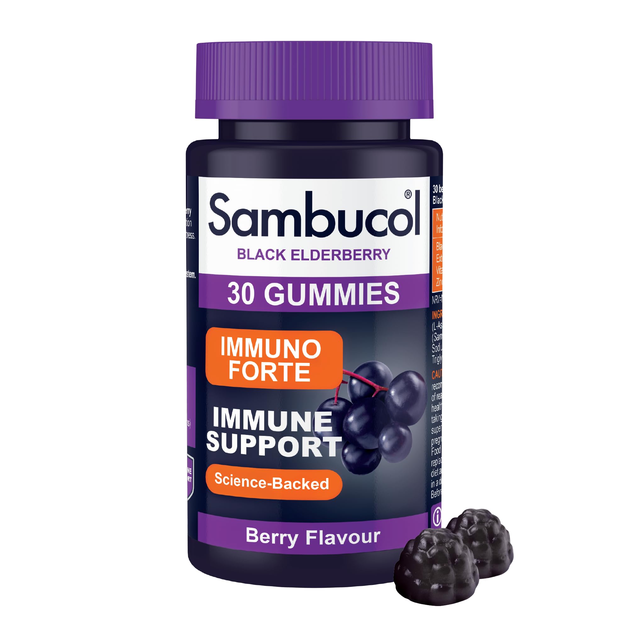 Sambucol Immuno Forte Gummies with Vitamin C & Zinc | Adult Immune Support Supplement | 30 Gummies | Boost Immunity & Protect Against Flu & Illness