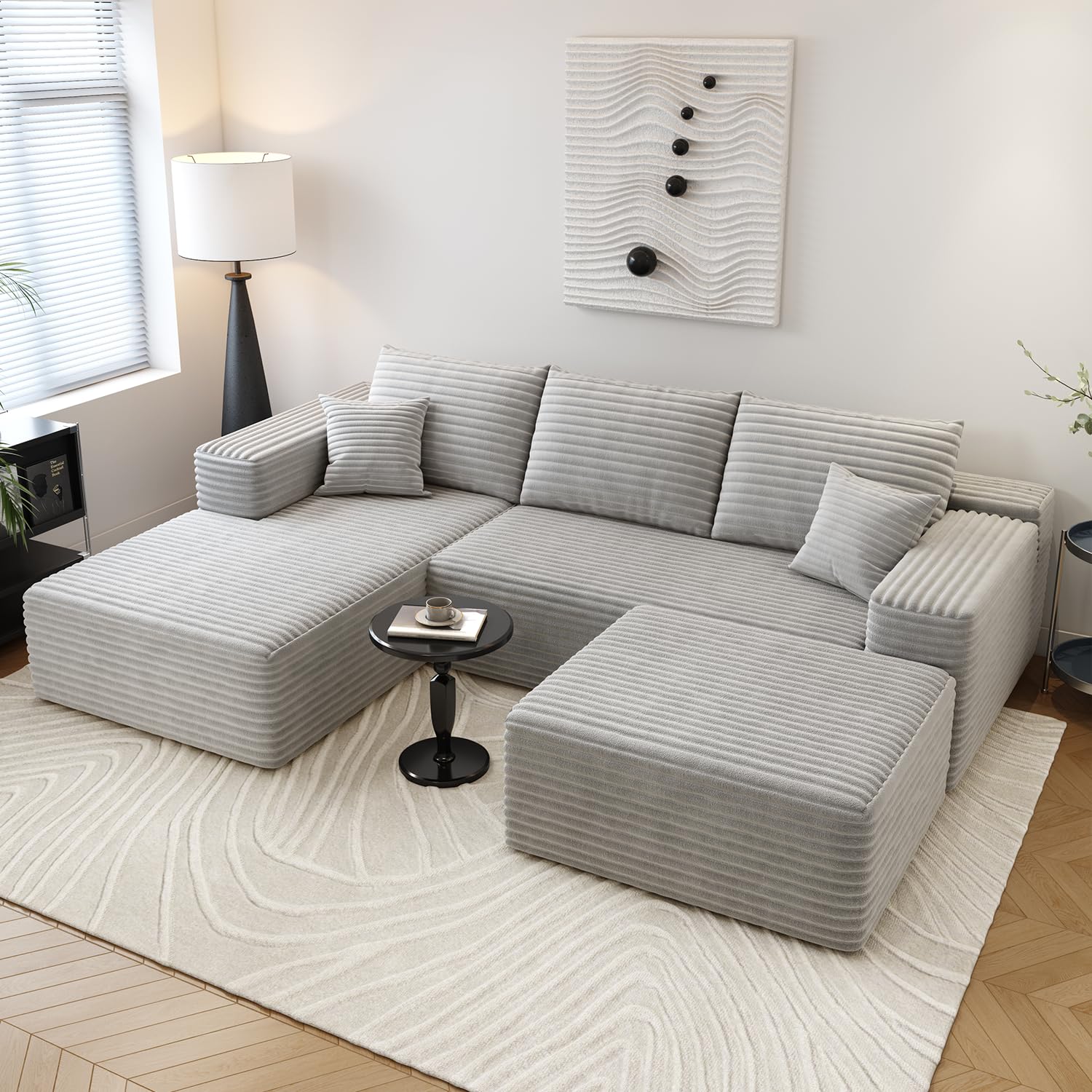 107.5" Cloud Sectional Couch with 1 Ottoman,Modern Modular Sofa with Deep Seat, Comfort U Shaped Sofa Couches for Living Room Bedroom Apartments,No