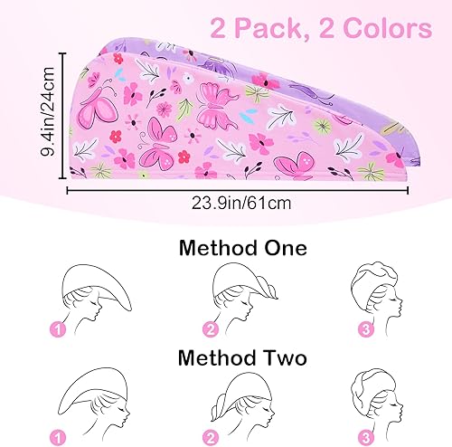 Vista 99 de Basumee Toalla de microfibra para el cabello para niños, paquete de 2 toallas de pelo de secado rápido con turbantes para cabello húmedo, toalla