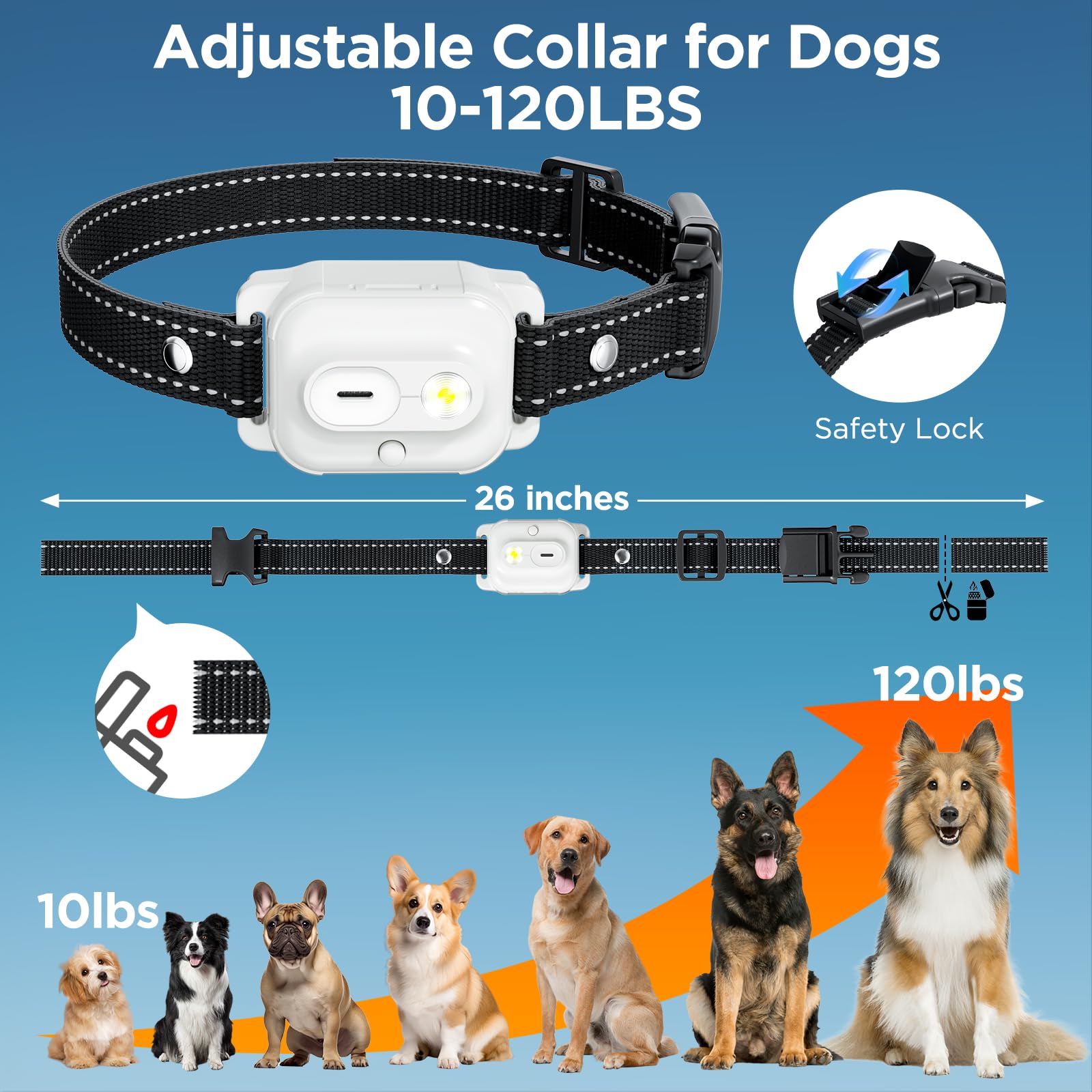 Dog Shock Collar, 3300ft Dog Training Collar with Remote, IPX7 Waterproof Rechargeable Sleek Modern Shock Collar for Small, Medium, Large Dogs with Beep, Vibration, Safety Shock, Light Mode, 8-120 lbs - image 6