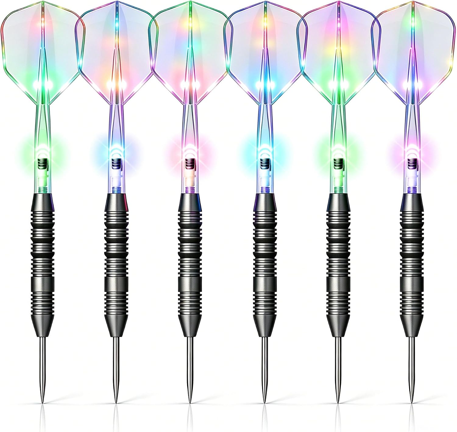 Lighted Metal Tip Darts Set, LED Steel Tip Darts, Professional Light-Up Darts for Dartboard, 22 Gram Nonslip Iron Barrels, Pack of 6