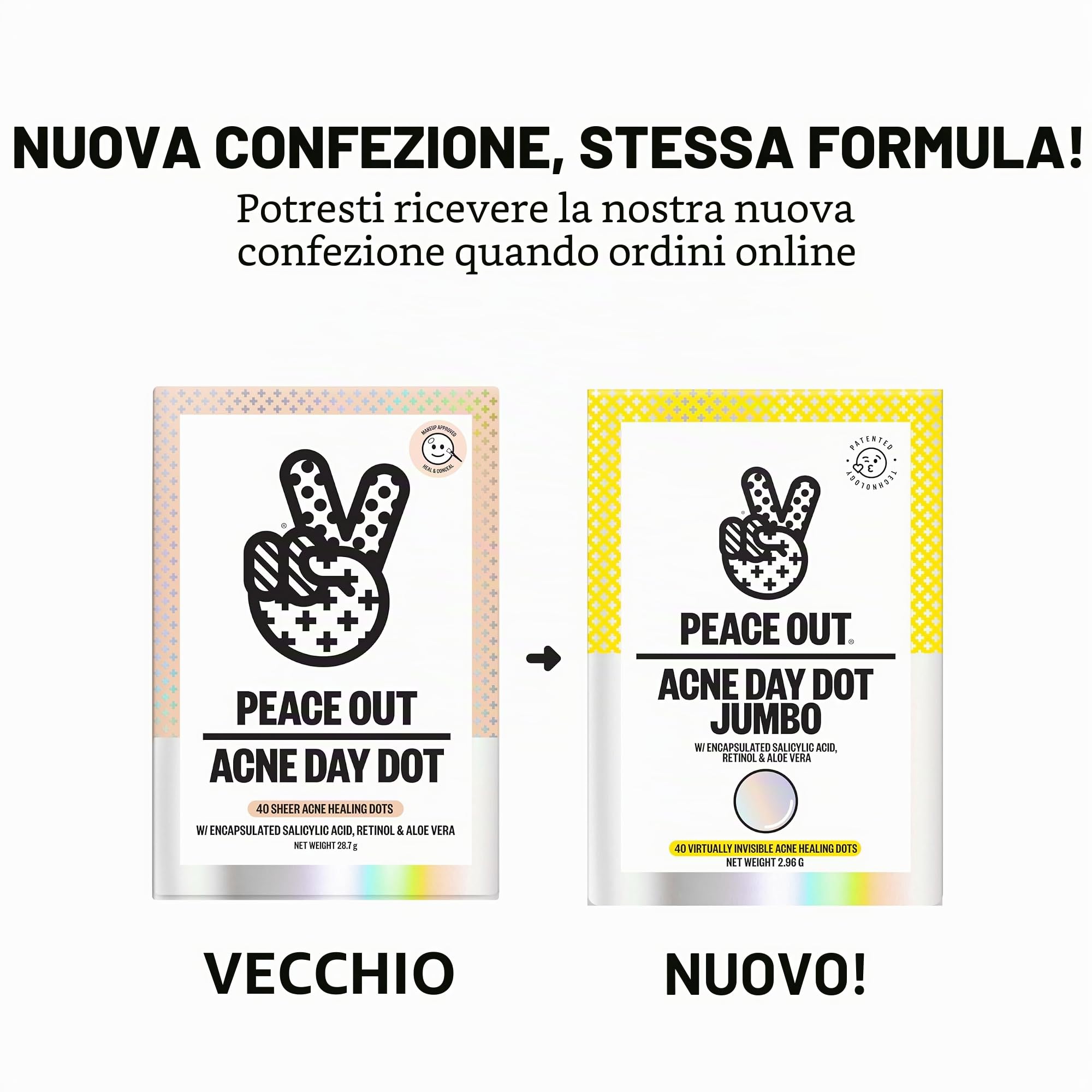 Peace Out Skincare Acne Day Dot Jumbo, cerotti idrocolloidali velati ad azione rapida con acido salicilico, ultra sottili, praticamente invisibili, eliminano rapidamente scoppi, imperfezioni e brufoli