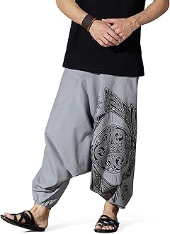 Printed Harem Pants for Men's Cotton Hippie Style Baggy Boho Yoga Pajama Pant with Pocket