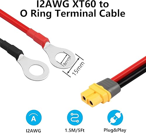 Miniatura 3 de SinLoon XT60 - Cable de terminal de anillo tórico 12AWG 59 pulgadas XT60H hembra a junta tórica para aviones RC, juguete, autos, batería Lipo, FPV