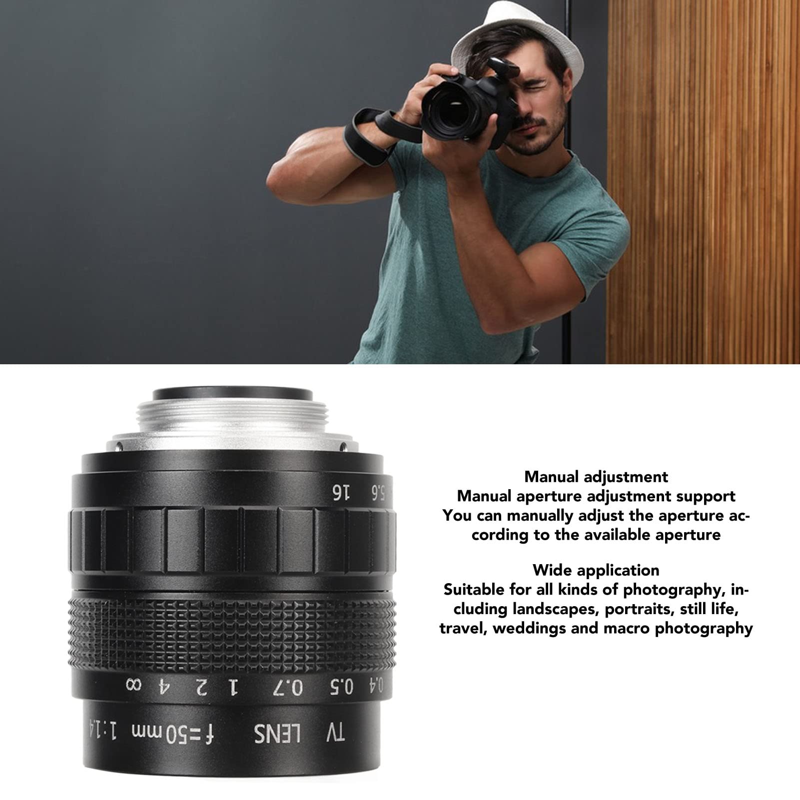 Obiettivo a Focale Fissa da 50 Mm con Messa a Fuoco Manuale con Alloggiamento in Lega, Ampia Apertura F1.4 C, Regolazione Manuale per Fotocamere per Videomicroscopi Industriali
