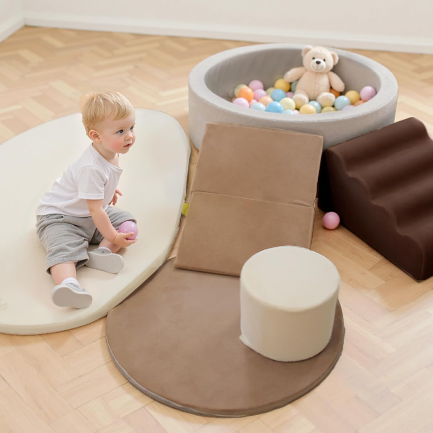 BanaSuper Large Ball Pit with Climbing Toys, 4-in-1 Foam Blocks Playset for Toddlers, Indoor Soft Play Gym for Crawling, Climbing & Imaginative Play, Ideal Gift (Balls Not Included)