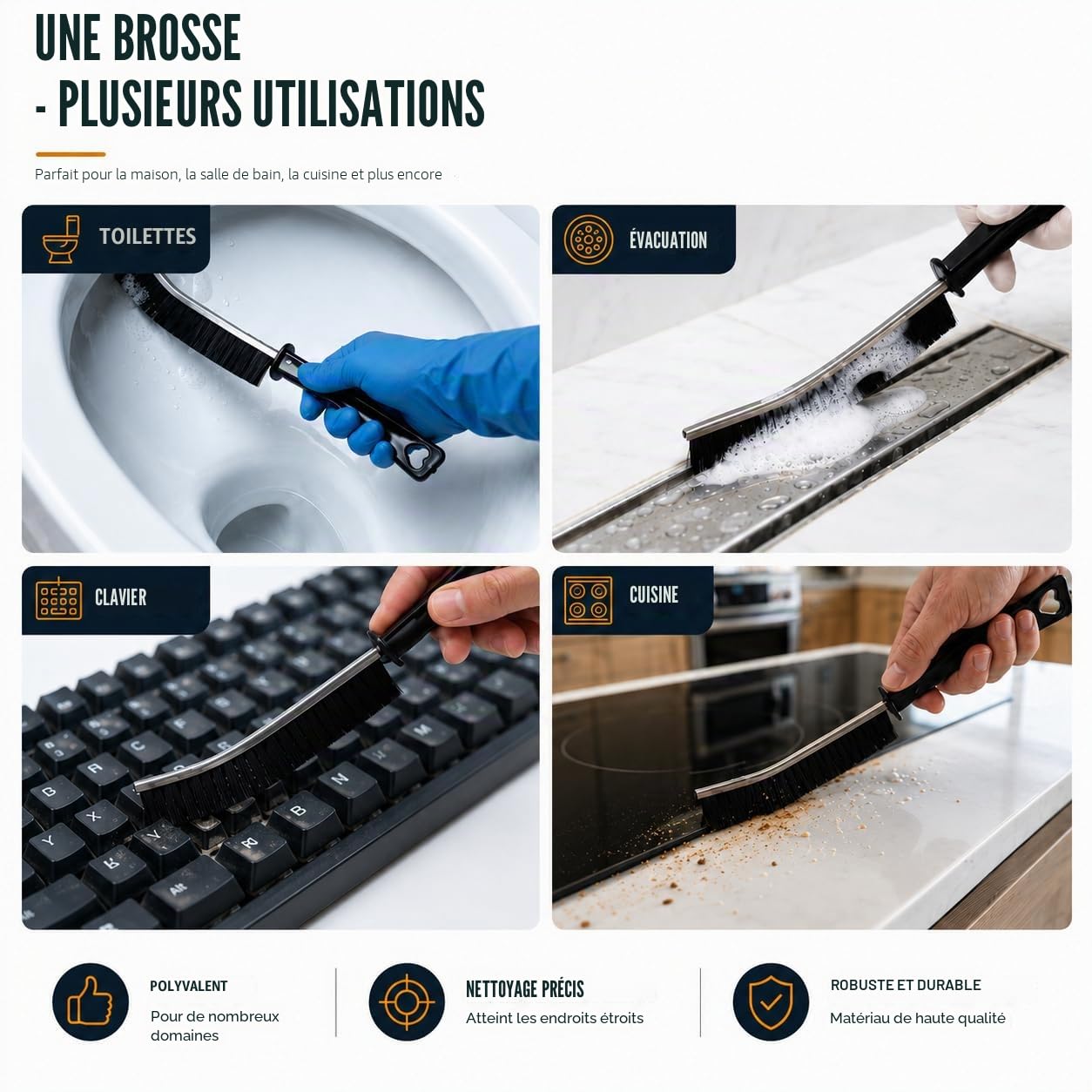 Brosse à Joints à Poils Durs pour Nettoyer Coins et Fentes, Carrelage, Salle de Bain, Cuisine