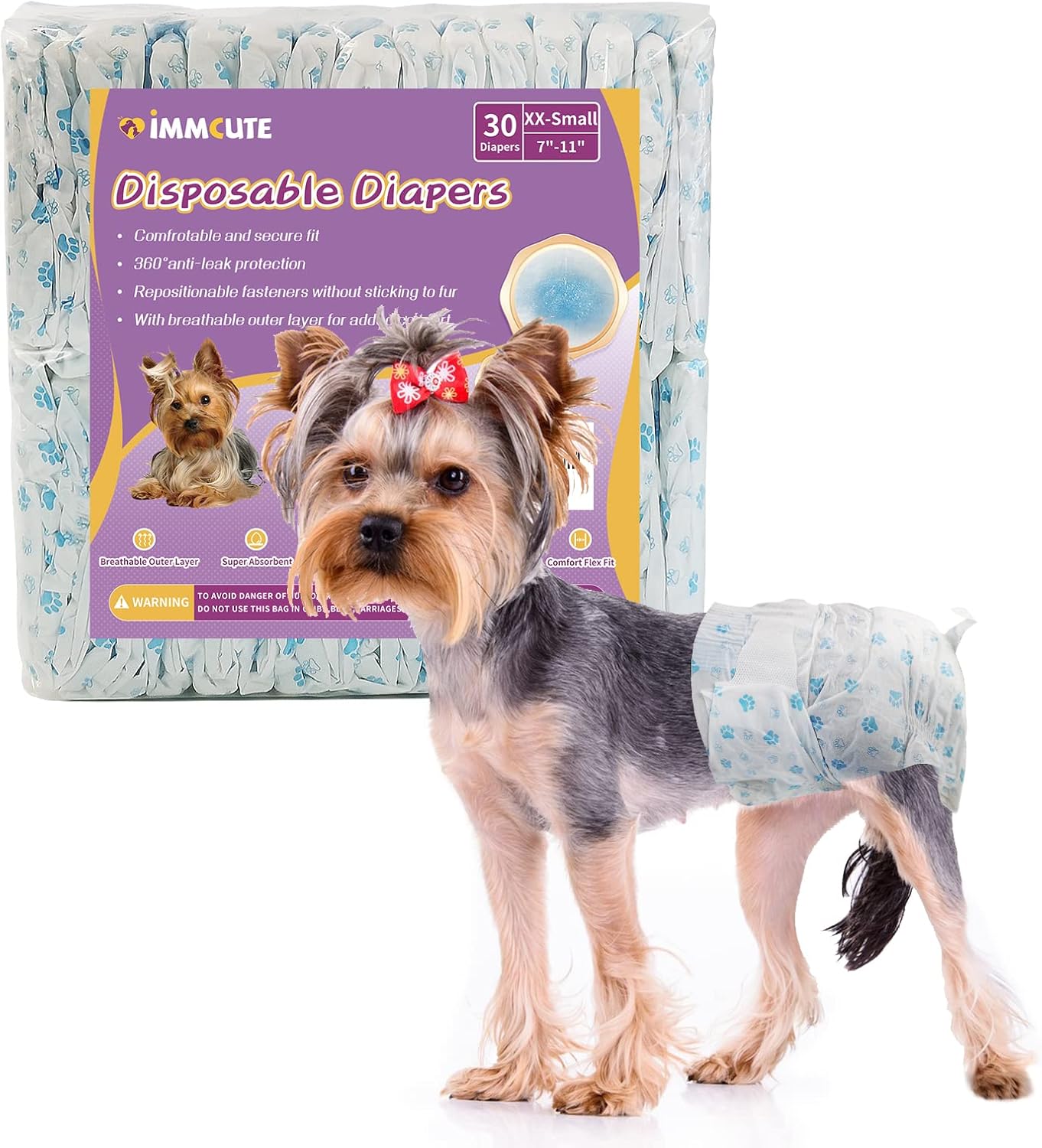 IMMCUTE Female Dog Diapers 30 Count,Super Absorbent