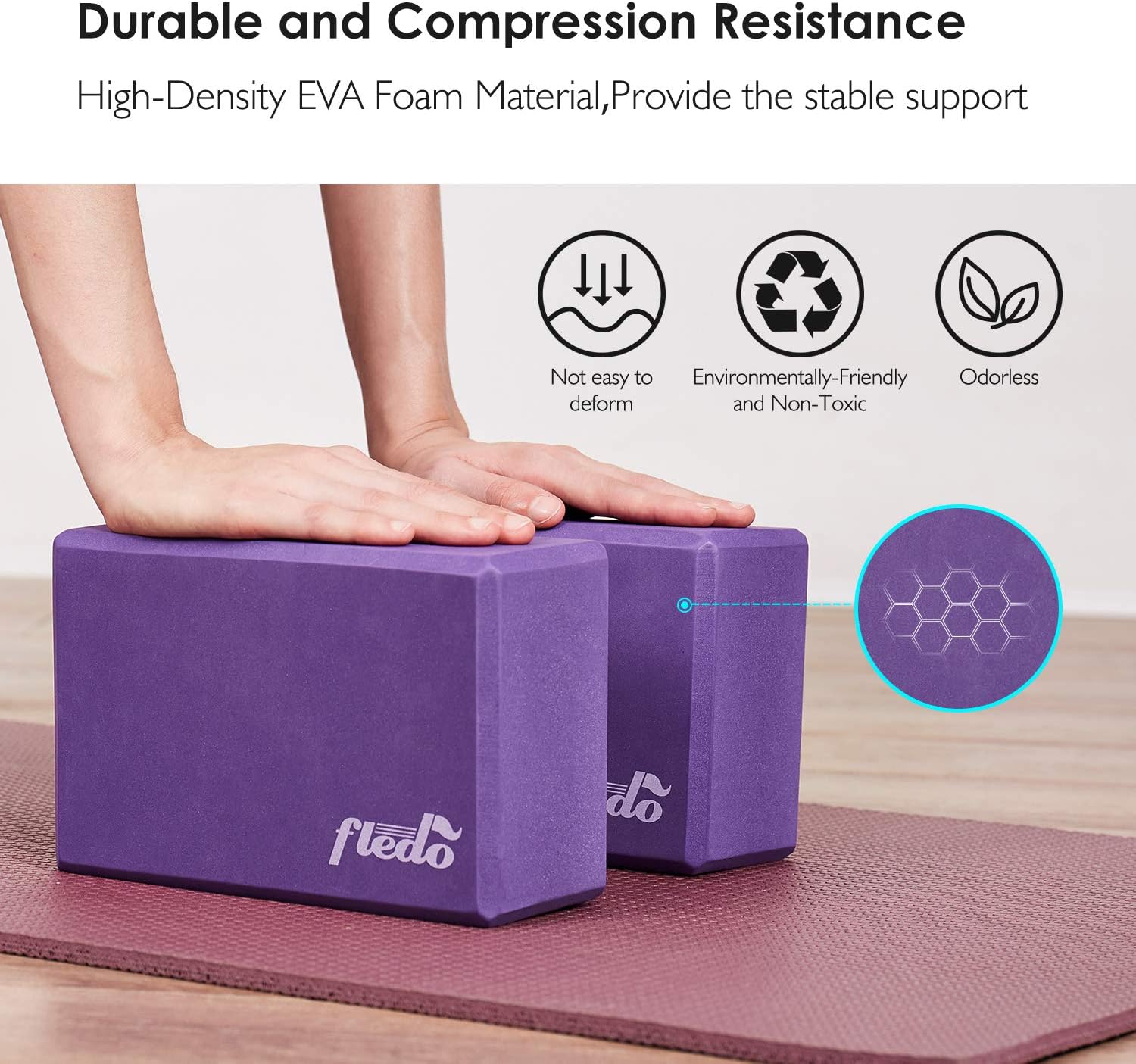 Fledo Yoga Blocks 2 Pack 9"x6"x4" - EVA Foam Brick, Featherweight and Comfy - Provides Stability and Balance - Ideal for Exercise, Pilates, Workout, Fitness & Gym (Purple) : Sports & Outdoors