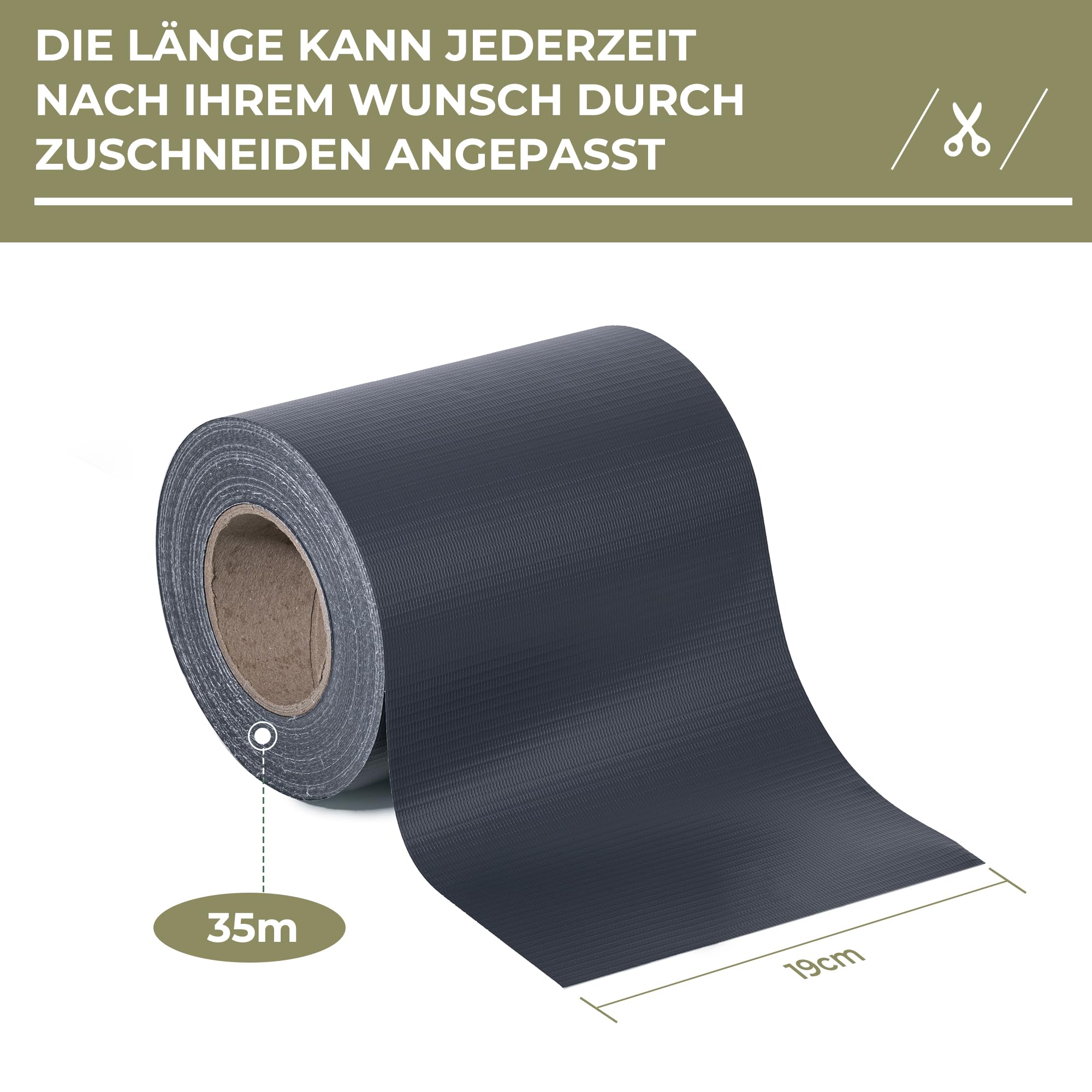 Sichtschutzstreifen Zaun 35 m x 19 cm inkl.20 Clips, PVC Sichtschutz Zaunfolie Sichtschutzstreifen Doppelstabmatten für Gartenzaun (35 m x 19 cm, Anthrazit)