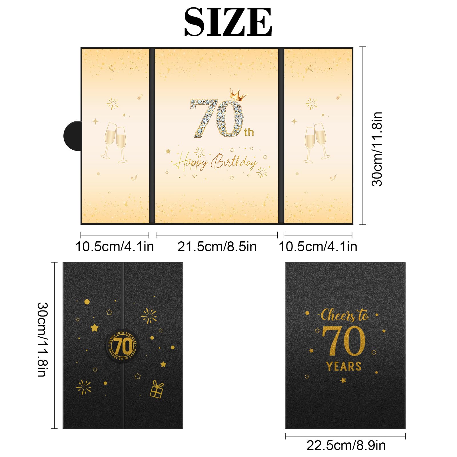Dagelar 70th Birthday Party Decorations for Men Women, Black Gold Large 70th Birthday Alternative Signature Guest Book, Cheers to 70 Years Old Table Sign Picture Frame Gift, 70th Birthday Party Favor