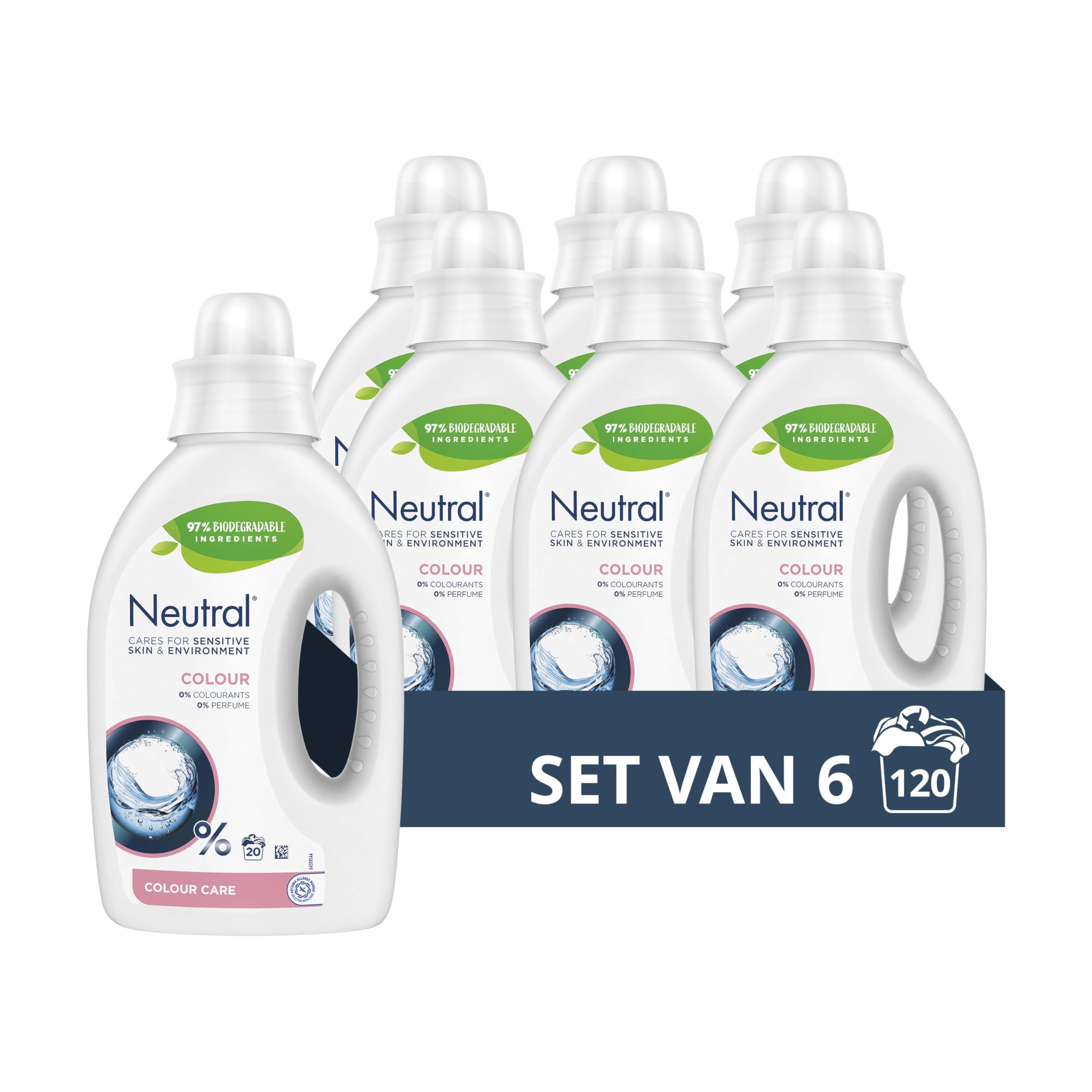 Neutral Kleur Vloeibaar Wasmiddel, parfumvrij en hypoallergeen - 6 x 1000ml - Voordeelverpakking