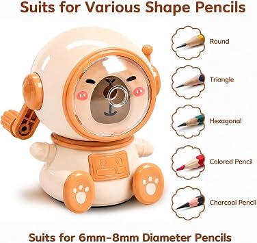 Cute Capybara-Shaped Pencil Sharpener, Manual Hand Crank, Auto-Feed