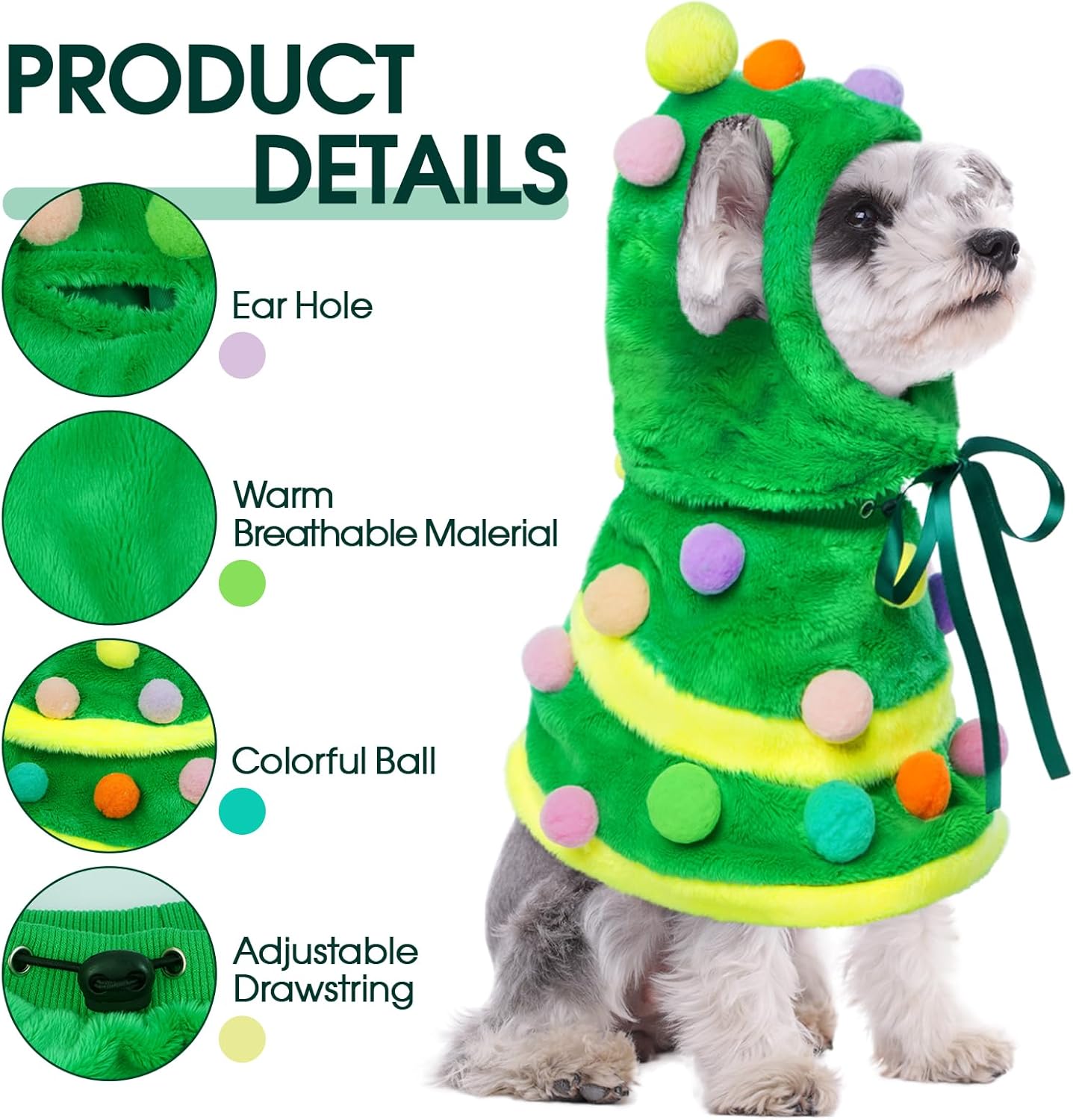 Kuoser Dog Christmas Outfit, Christmas Tree Dog Costume, Winter Puppy Dress with Hat Pet Clothes for Small Medium Large Dogs, Perfect for Xmas Tree-Themed Costume Parties