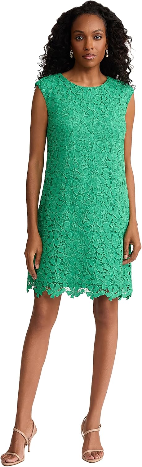 Jones New York Womens Cap Sleeve Lace Swing Dress