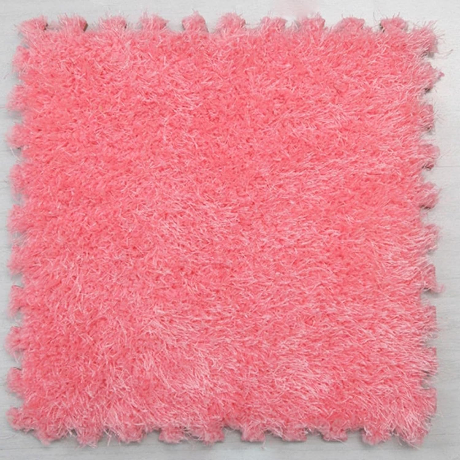 Plüsch-Puzzlematte, rutschfeste, ineinandergreifende Plüsch-Puzzlematte aus Schaumstoff, Bodenmatte, Teppichblöcke, 16 Stück, Mehrfarbig(Pink)
