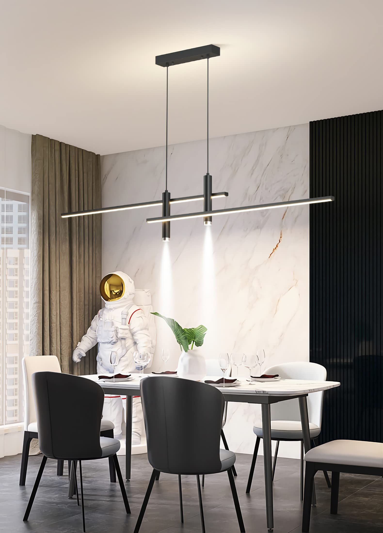 Moderne LED Pendelleuchte Esstisch Hängelampe Dimmbar Mit Fernbedienung Esszimmer Hängeleuchte Esszimmerlampe Pendellampe Höhenverstellbar Kronleuchter für Büro Hängeleuchte (Schwarz, L120cm)