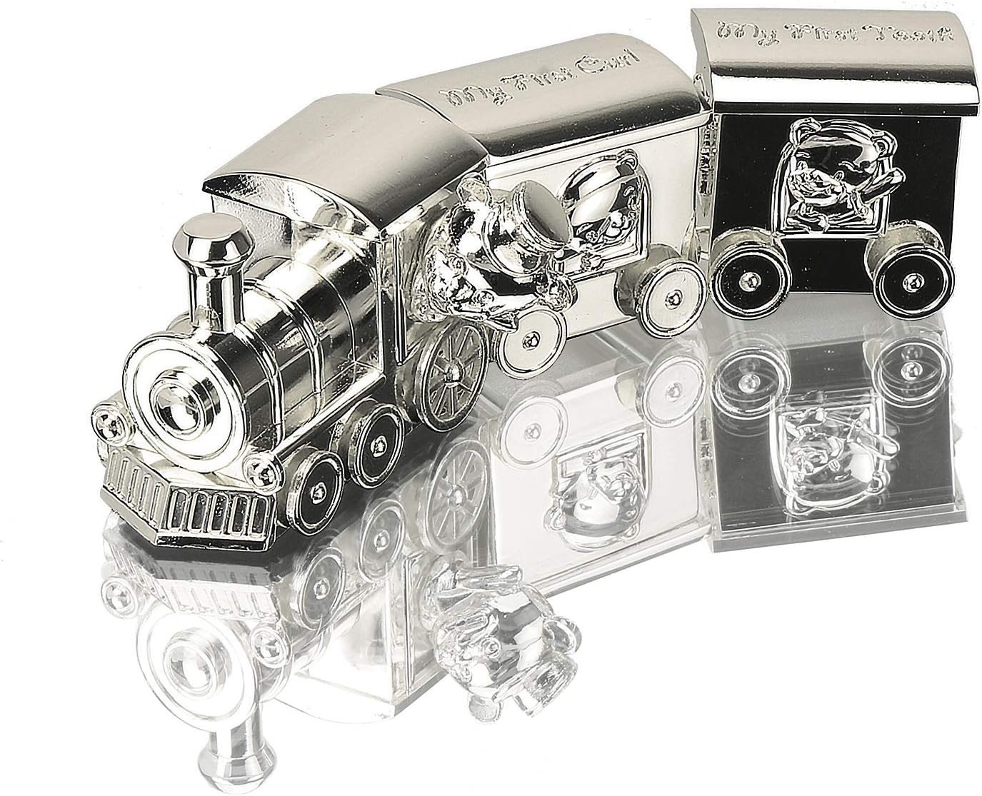 K COOL Shiny Silver Baby Tooth Box Metal Kids Keepsake Origanizer Train Tooth Holder Children Tooth and Curl Fairy Container Christening Gift for Child Memory