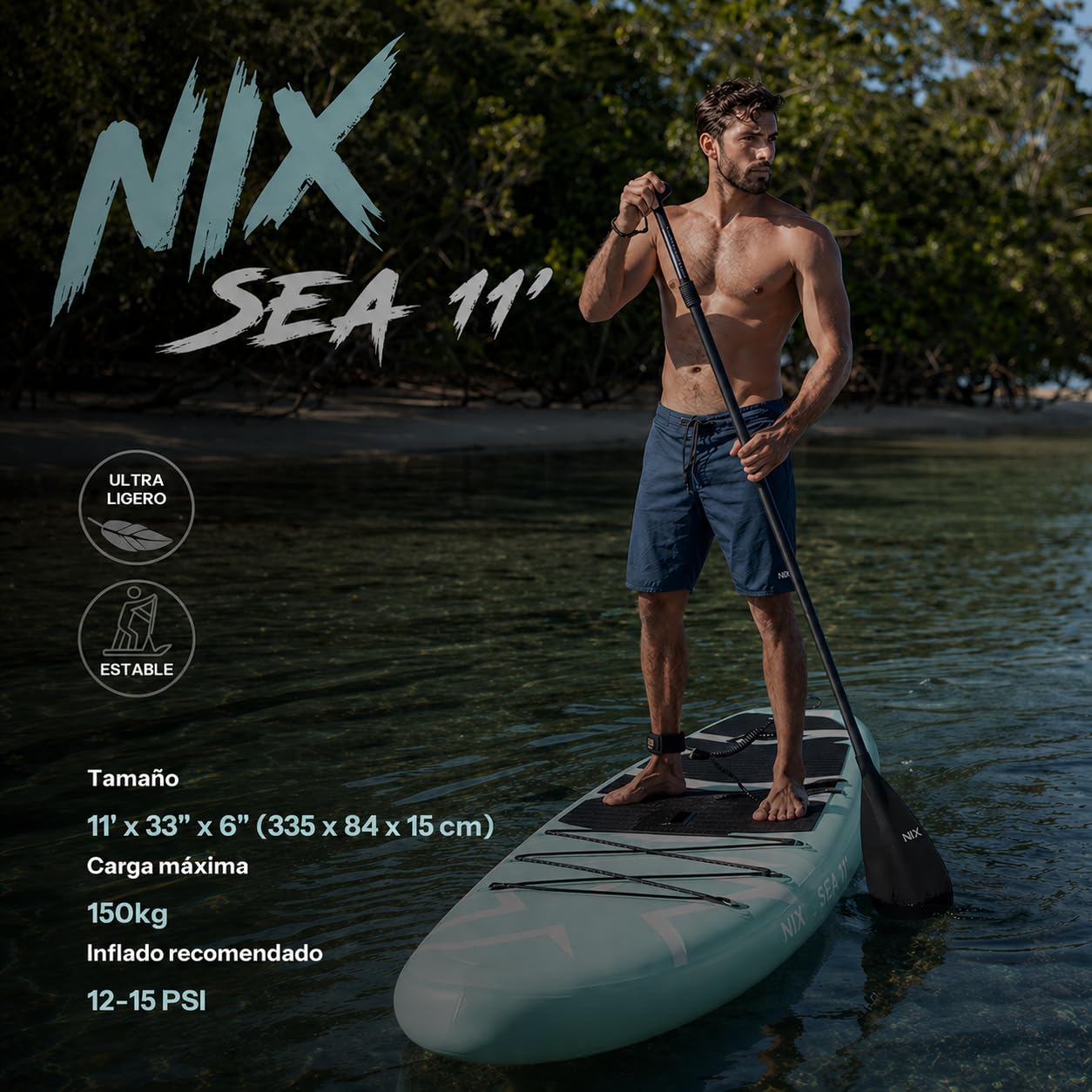Nixsea Tavola Paddle Surf Gonfiabile 335 cm Sup Allround con Accessori, Antiscivolo, Chiglia Rimovibile, Paddle Surf Adulto fino a 159 kg