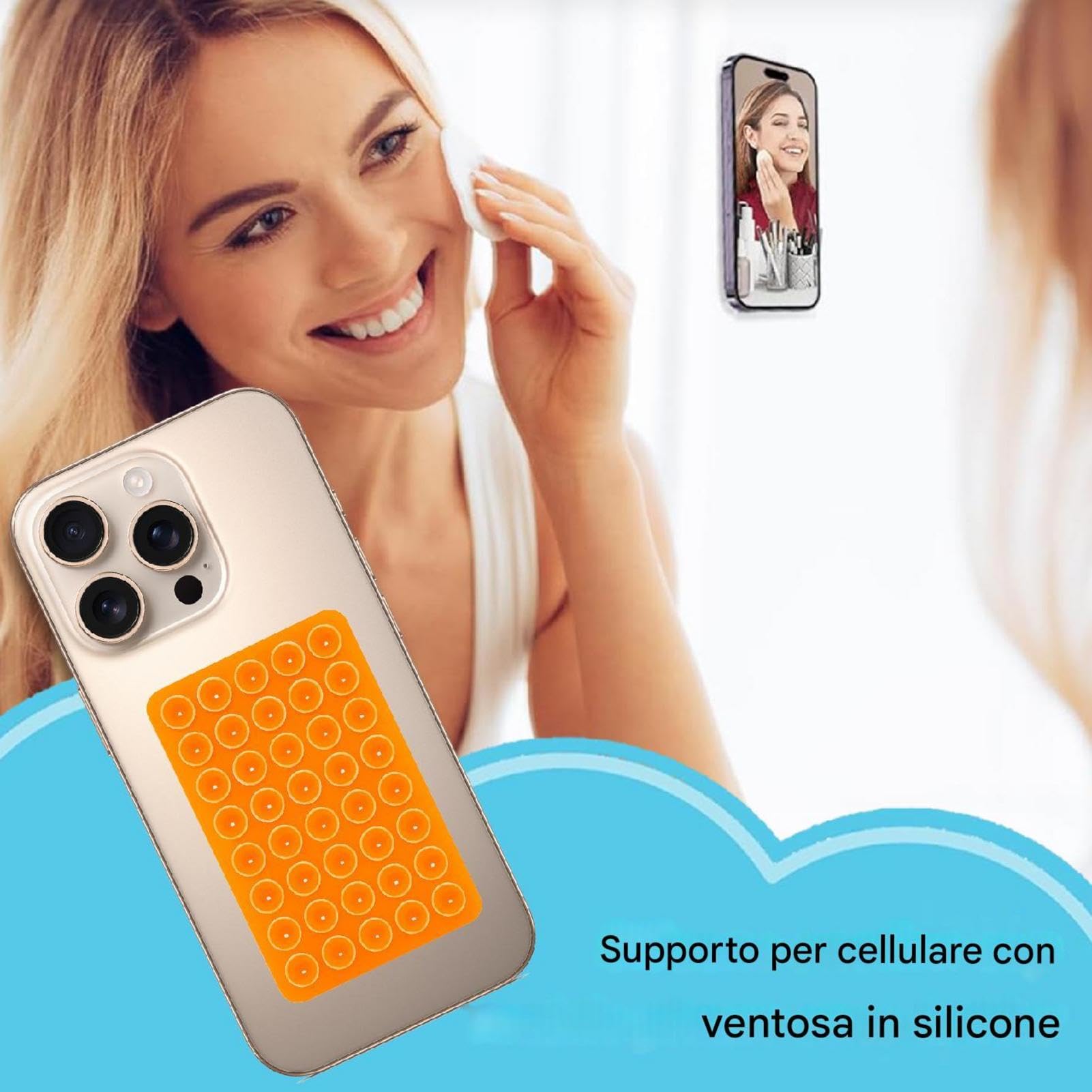 Supporto per telefono a ventosa, impugnatura adesiva per telefono in silicone - Porta mobile antiscivolo | Supporto per per telefono a doppia faccia per casa, dormitorio, appartamento, scuola