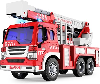 GizmoVine Grand Camion de Pompiers XXL à Friction avec Grande Échelle et Sirène