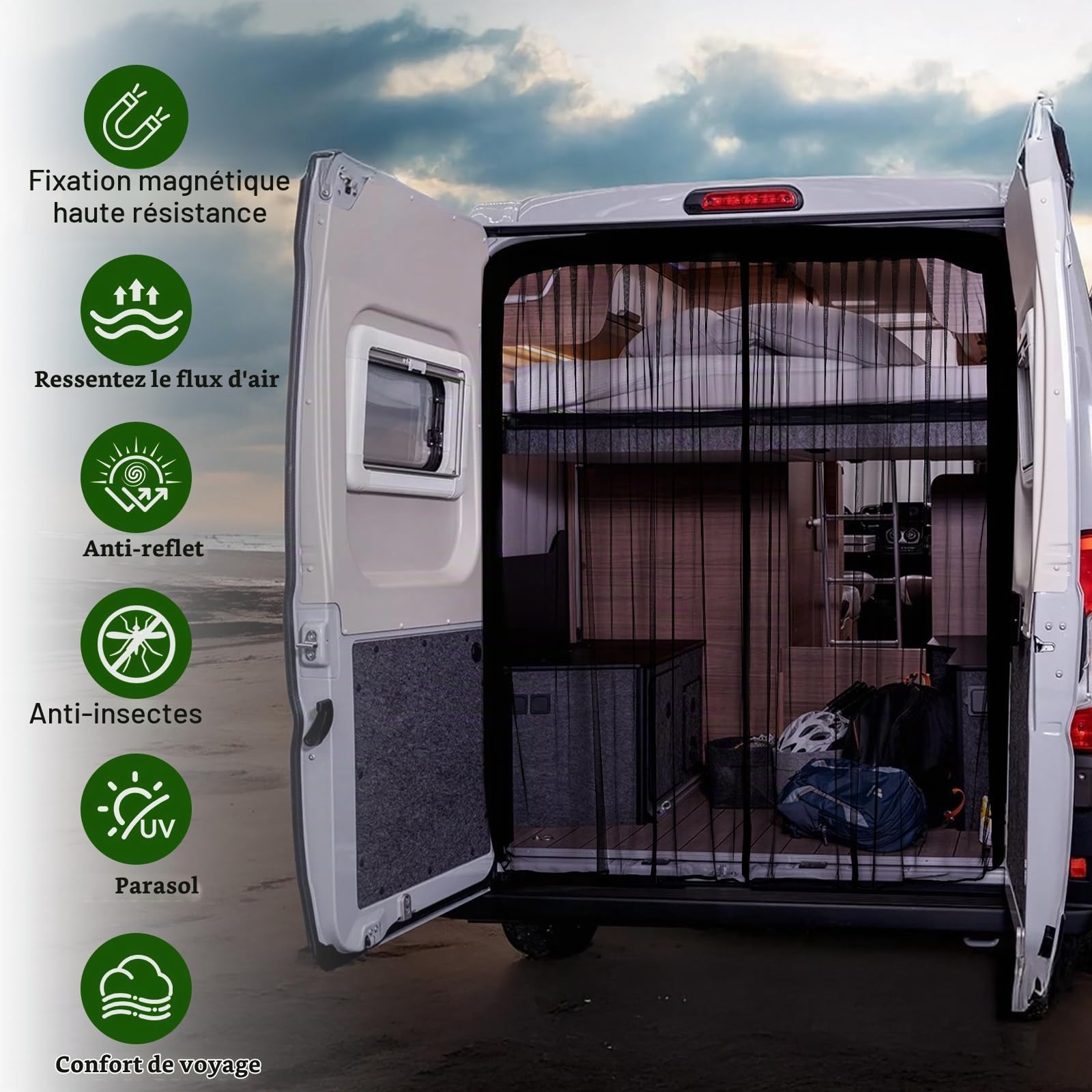 YGYQZ Moustiquaire magnétique, universelle, fermeture centrale magnétique, pour camping-car, porte latérale/arrière, camping, 200 x 170 cm