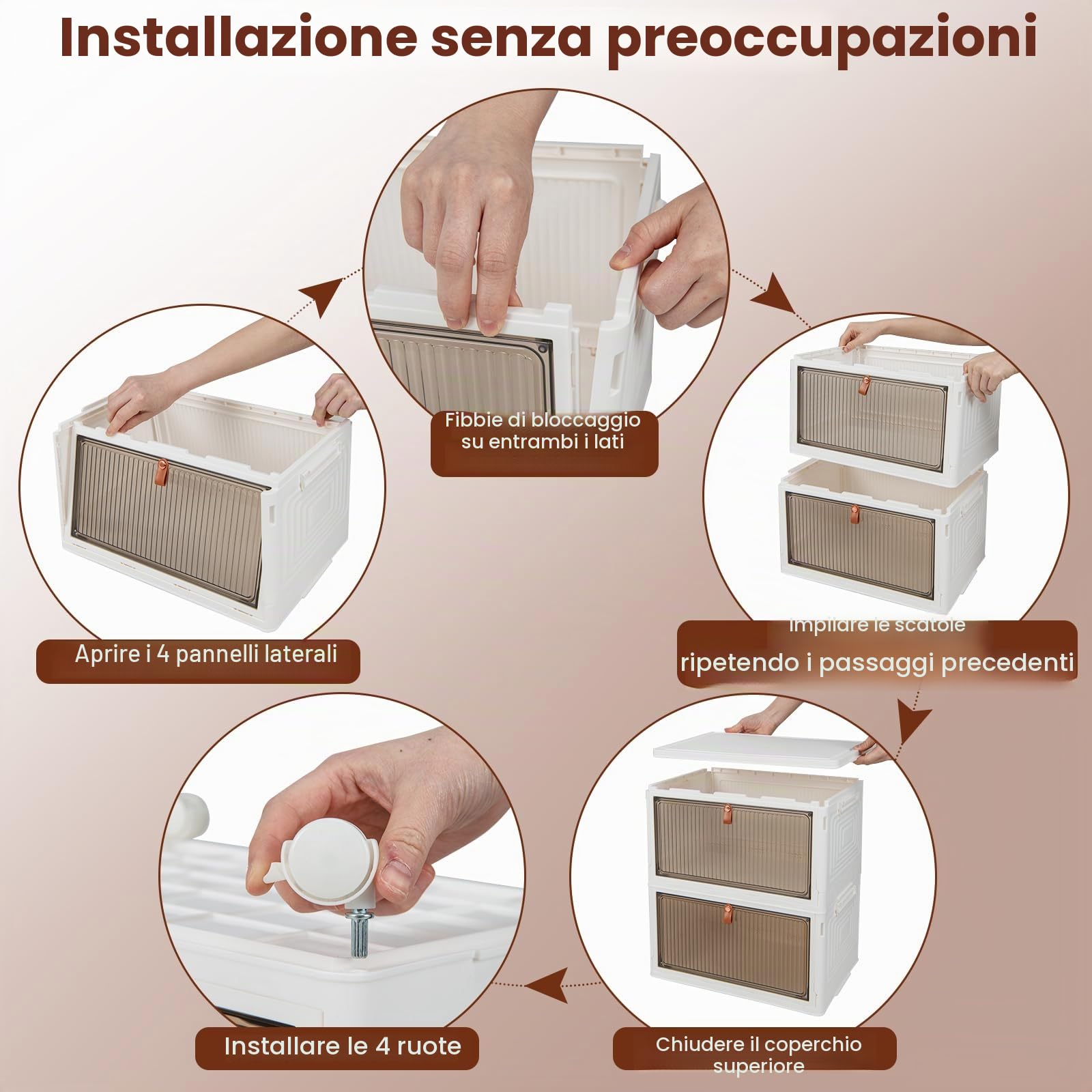 KOMFOTTEU Scatola portaoggetti a 6 livelli, contenitore impilabile con coperchi e ruote, scatola organizer trasparente, scatola pieghevole per camera da letto, soggiorno, 40 x 27,5 x 123 cm (6