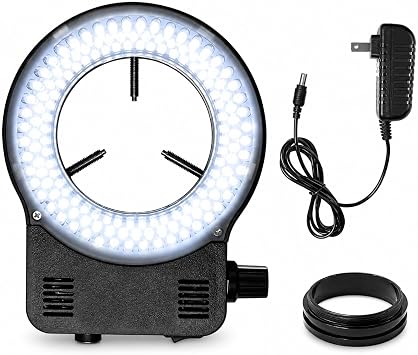 144 64 LED Ring Light Illuminator for Stereo Microscope, White Adjustable Ring Light Lamp for Industry Monocular Binocular Trinocular Soldering Stereo Repairing Microscope Video Camera 144 LED
