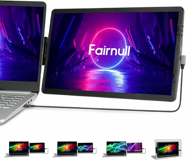 Fairnull 14.1'' Monitor Portátil, 1980 * 1080P FHD Laptop Screen Extensor De Laptop Plug And Play Travel Gaming Monitor Externo para Laptop PC Phone