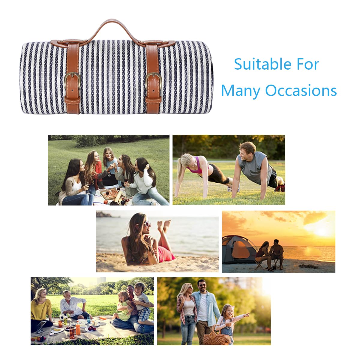 Picknickdecke 150 x 200cm,Streifen Picknickdecke Wasserdicht,Tragbare Extra Große Stranddecke,Campingdecke Sanddichte Isoliert mit Tragegriff,Perfekt für Picknick/Outdoor/Camping/Beach/Park