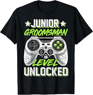 Gamer Junior Groomsman Level Unlocked Video Gaming Wedding T-Shirt